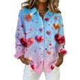 thumbnail image 2 of Dwralegc Shirts for Women Long Sleeve Lapel Collar Tops Lightweight Casual Heart Print Clothes Plus Plus Size Holiday Shirts Deep Red M, 2 of 5