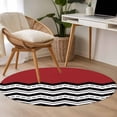 thumbnail image 5 of Round Area Rug 4ft, Abstract Geometric Waves Stripe Non-Slip Non-Shedding Floor Mat, Simple Red Stripes Washable Sturdy Carpet for Living Room Bedroom Home Decor, 5 of 9