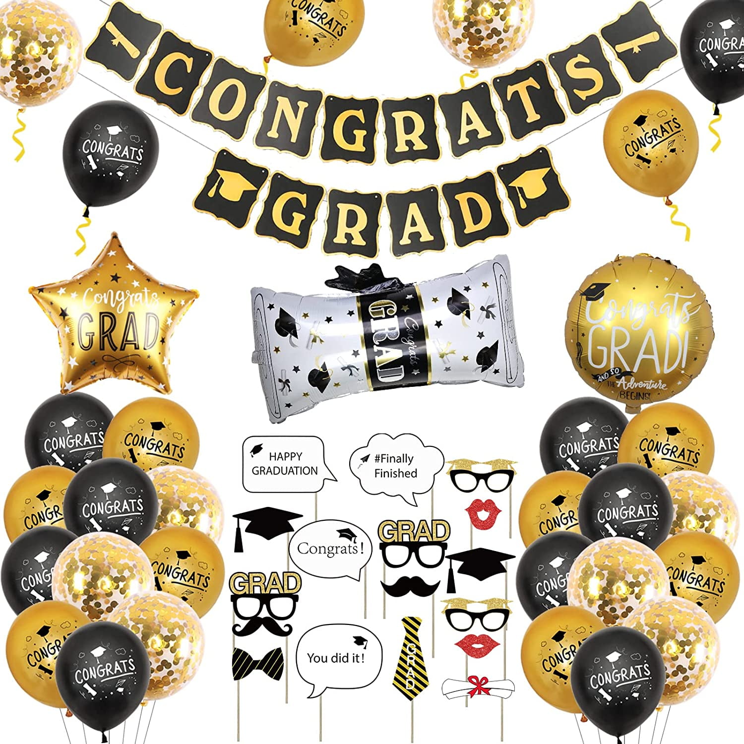Graduation Decorations 2023 Black and Gold, Graduation Party Balloons