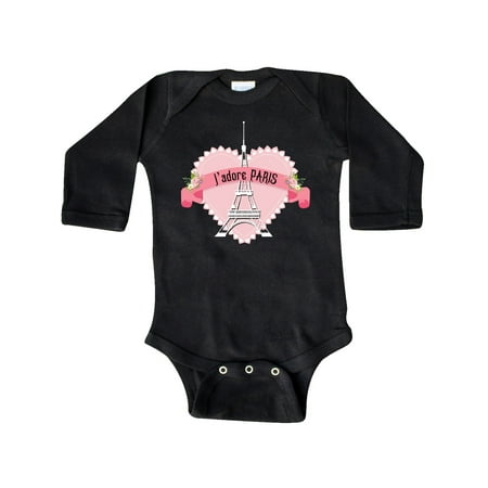 

Inktastic I adore Paris with Eiffel Tower in Pink Heart Gift Baby Boy or Baby Girl Long Sleeve Bodysuit