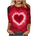 thumbnail image 2 of Mareep P-2TG Blouse Femme Mode Décontractée Imprimée Col Rond Manches 3/4 T-shirt Haut Blouse Cadeau de la Saint-Valentin, 2 of 5