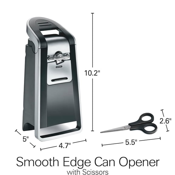 Smooth Edge Electric Automatic Can Opener for Kitchen with Easy Push Down Lever, Extra Tall, Includes Stainless Steel Scissors, Black and Chrome
