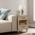 thumbnail image 2 of Beige Side Table with 2 Drawers, Small End Table with Charging Station, Wooden Nightstand for Bedroom, Living Room, 2 of 6