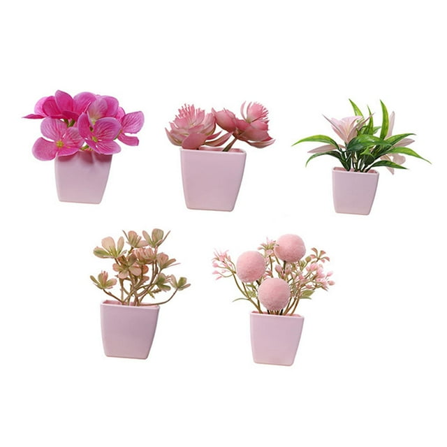 5 miniplantas artificiales en maceta, flores artificiales decorativas, bonsái de imitación para estantería, baño, escritorio, decoración del hogar. Estilo A