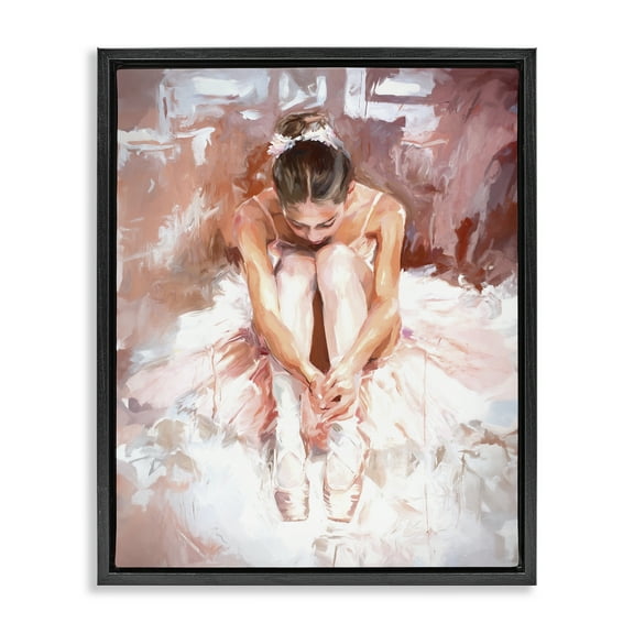 Stupell Industries Serene Ballerina Visage Novelty Painting Black Floater Framed Art Print Wall Art, 17 x 21