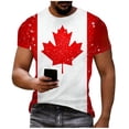 thumbnail image 2 of Yertdoel Men T-shirts Crew Neck Short Sleeve Canada Day Maple Leaf Print Shirts Soft Comfortable Breathable Hawaiian Beach Vacation Summer Outdoor Casual Tops, 2 of 9