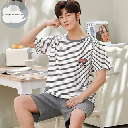 

QWZNDZGR Summer Knitted Cotton Short Sleeved Men s Pajamas Sets Male Pajama Set Letter Pajama For Men Sleepwear Suit Homewear Size xXXXL
