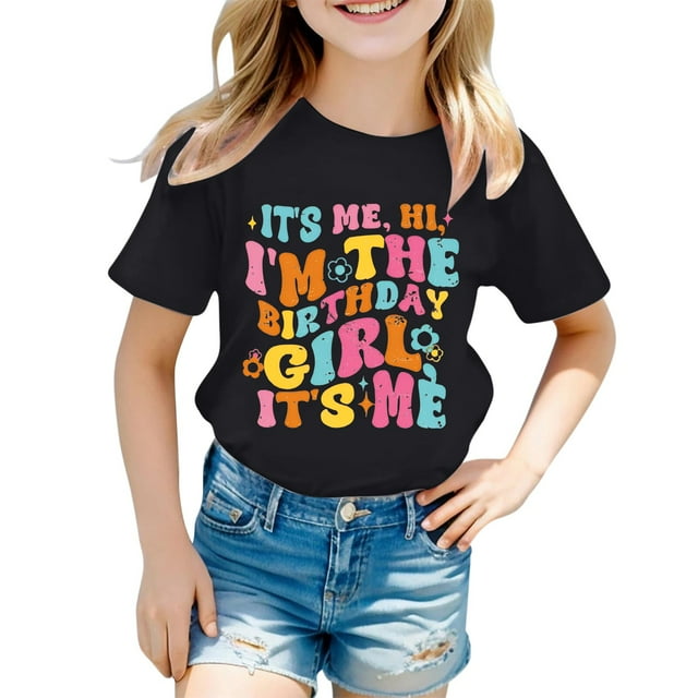 MEZZALL T-Shirt Décontracté à Lettres pour Filles Tout-Petits, Col Rond, Manches Courtes, Coloré, 3-4 Ans