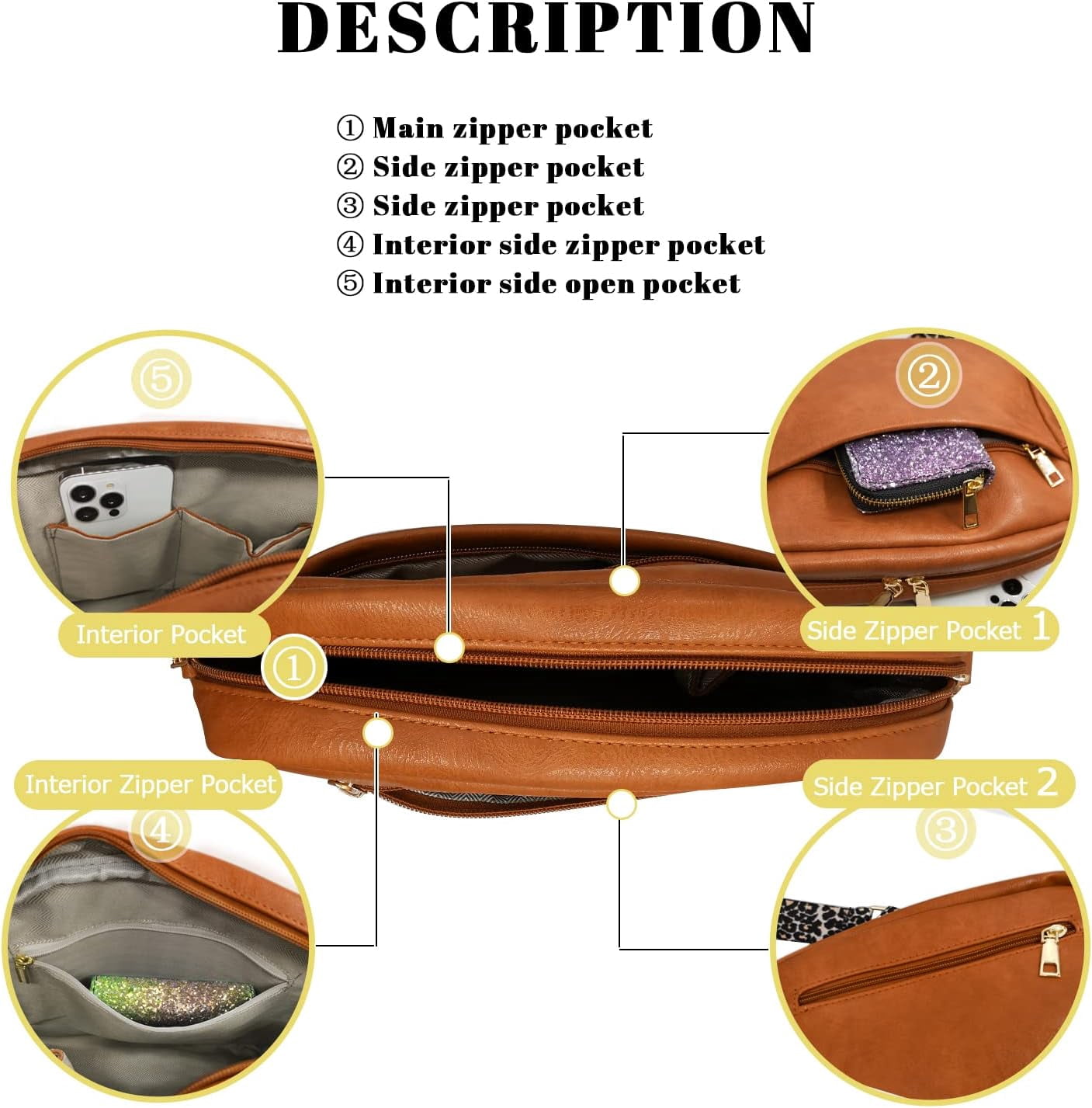 Crossbody Bag for Women Vegan Leather Shoulder Purse with Leopard Adjustable Strap Midsize Zipped Handbag