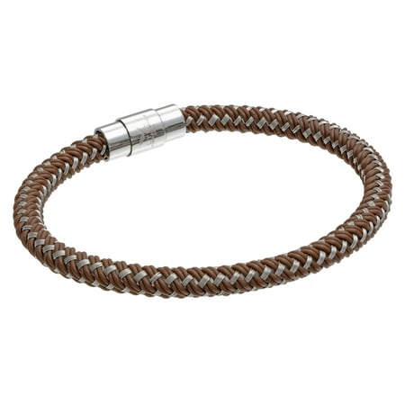 BIG Jewelry Co Stainless Steel Brown and Grey Thread Braided Cable Bracelet