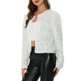 thumbnail image 4 of Allegra K Women's Crop Open Front Blazer Puff Long Sleeve Sparkly Sequin Jackets, 4 of 6