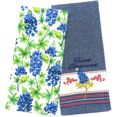

Designs Texas Bluebonnets Embroidered Tea Towel & Texas Bluebonnets Dual Purpose Terry Towel Kitchen Dishtowels Set of 2 Towels for Texas Pride Kitchens Cooking Baking Cleaning Drying
