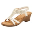 thumbnail image 6 of Dakaela Women's Wedge Sandals Flower Low Heels Summer Dressy Platform Sandal Rhinestone Beach Walking Shoes with Elastic Ankle Strap Size 6-9, 6 of 8