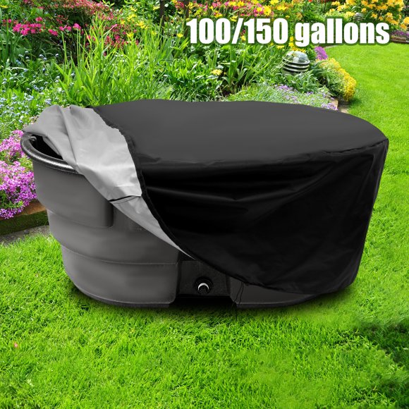 Qenwkxz Waterproof Stock Tank Cover for 150 Gallon Oval Stock Tank 420D Oxford Fabric Bathtub Outdoor Use (Black)