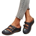 thumbnail image 1 of Women's Suede Clogs with Arch Support Floral Embroidery Slip On Wedge Platform Sandals Non Slip Close Toe Slides Blue Size 8, 1 of 8
