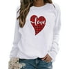 ZIYIXIN Women Valentines Heart Or Letter Print Round Neck Long Sleeve Pullover