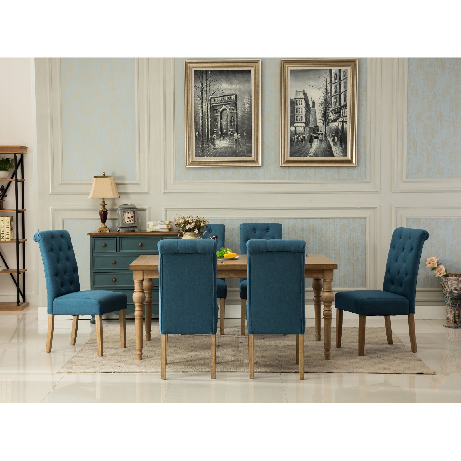 Roundhill Furniture Habitanian 7 Piece Wooden On Tufted Dining Table Set