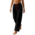 thumbnail image 4 of VEKDONE Wide Leg Palazzo Pants for Women Casual Elastic Waist Drawstring Straight Trousers Summer Loose Fit Comfy Beach Long Pants with Pockets Black XXL, 4 of 6