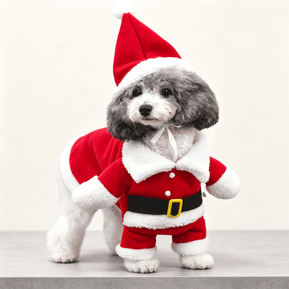 Small Dog Cat Christmas Santa Claus Costume - Red Santa Hat Scarf Cosplay Dressing Up Xmas Party New Year Clothing Accessories