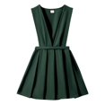 thumbnail image 2 of Girls' School Uniform V-Neck Jumper Dress Pleated Pull-on Scooter Skirt (Green 12-13 Years), 2 of 6