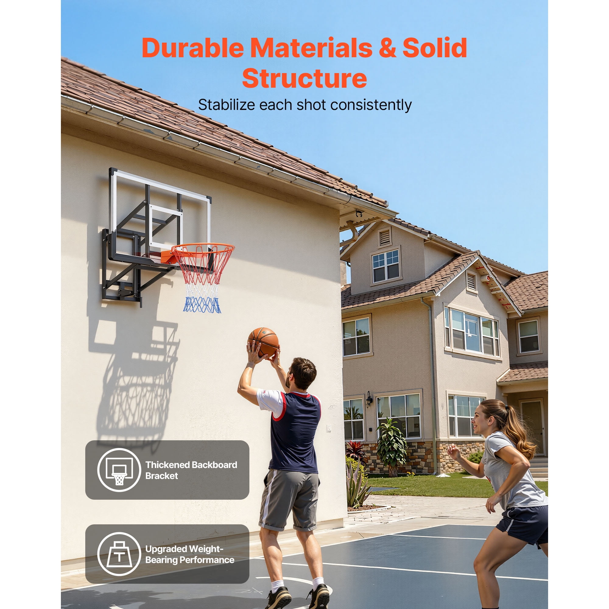 KFFKFF Wall-Mounted Basketball Hoop, 54-inch Polycarbonate Backboard with Hand-Crank Height Adjustment, Durable 0.11-inch Thick Backboard, Classic Design for Indoor and Outdoor Play
