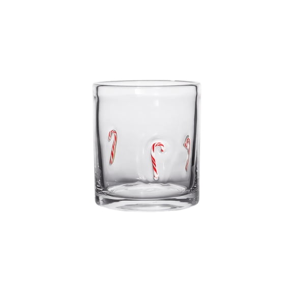 Drinking Glass Hand Embossed Candy Cane Confetti 1 Piece Christmas Themed Clear Glass Tumbler for Home Party Holiday Cocktail Whiskey Water Ideal Christmas Gift for Family and Friends