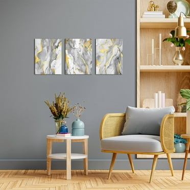 Furnster Framed Canvas Print Wall Art Gold Panels on Black and White Background Abstract Shapes Wall Art Decor Picture for Living Room, Bedroom, Office - 12"X16"X3pcs