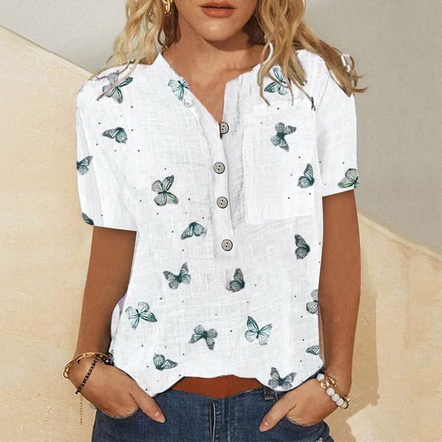 ICHUANYI Clearance For Women Summer Casual Short Sleeve T Shirt Loose Fit Lapel Tees Casual Blouses(White, S) ICHUANYI WER2023080708522
