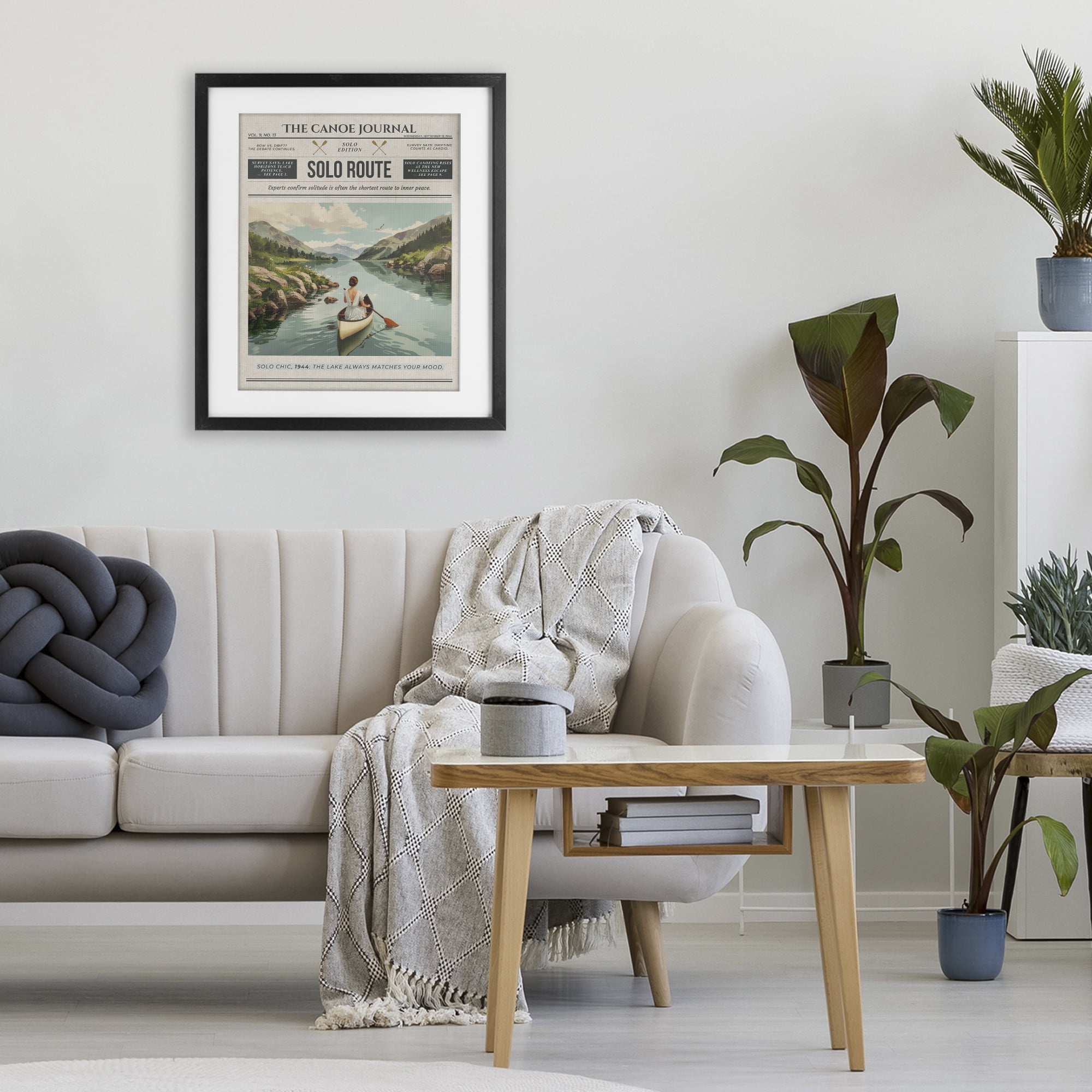 Stupell Industries Canoe Journal Newspaper Black Framed Print Under Glass, design by A Barefoot Stylist