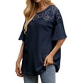 thumbnail image 5 of Xuanfei Women Round Neck Crochet Lace Patchwork Short Sleeve Top, 5 of 7