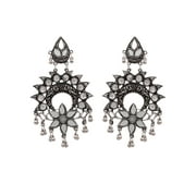 CrunchyFashion Boho Vintage Antique Ethnic Gypsy Tribal Indian Oxidized Silver Jewelry Long Mirror Earrings Set For Women||Gifts for her, wife, Girlfriend