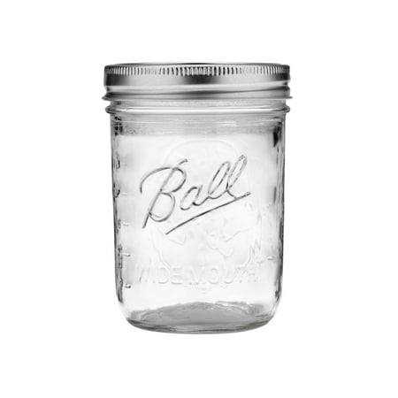 Ball Glass Mason Jar w/Lid & Band, Wide Mouth, 16 Ounces, 12