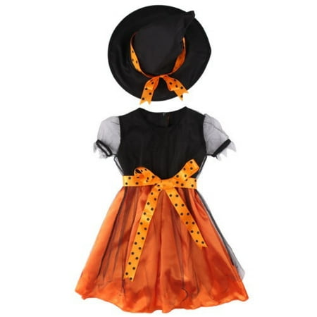 Children Kids Costume Girl Halloween Festival Fancy Dress Outfits + Witch Hat