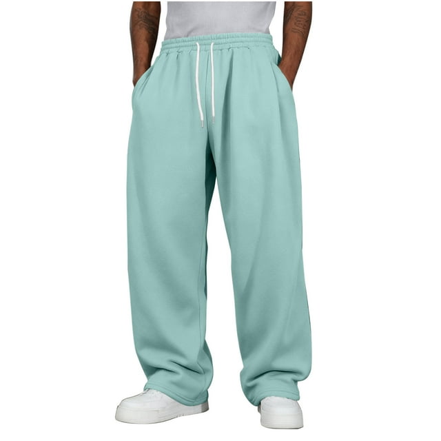 Amzcrzy Pantalones Deportivos Hombre Clásicos Color Liso Cintura Alta Elástica Cordón Pierna Recta Holgados Anchos Cómodos Con Bolsillos Tallas S-2XL Azul