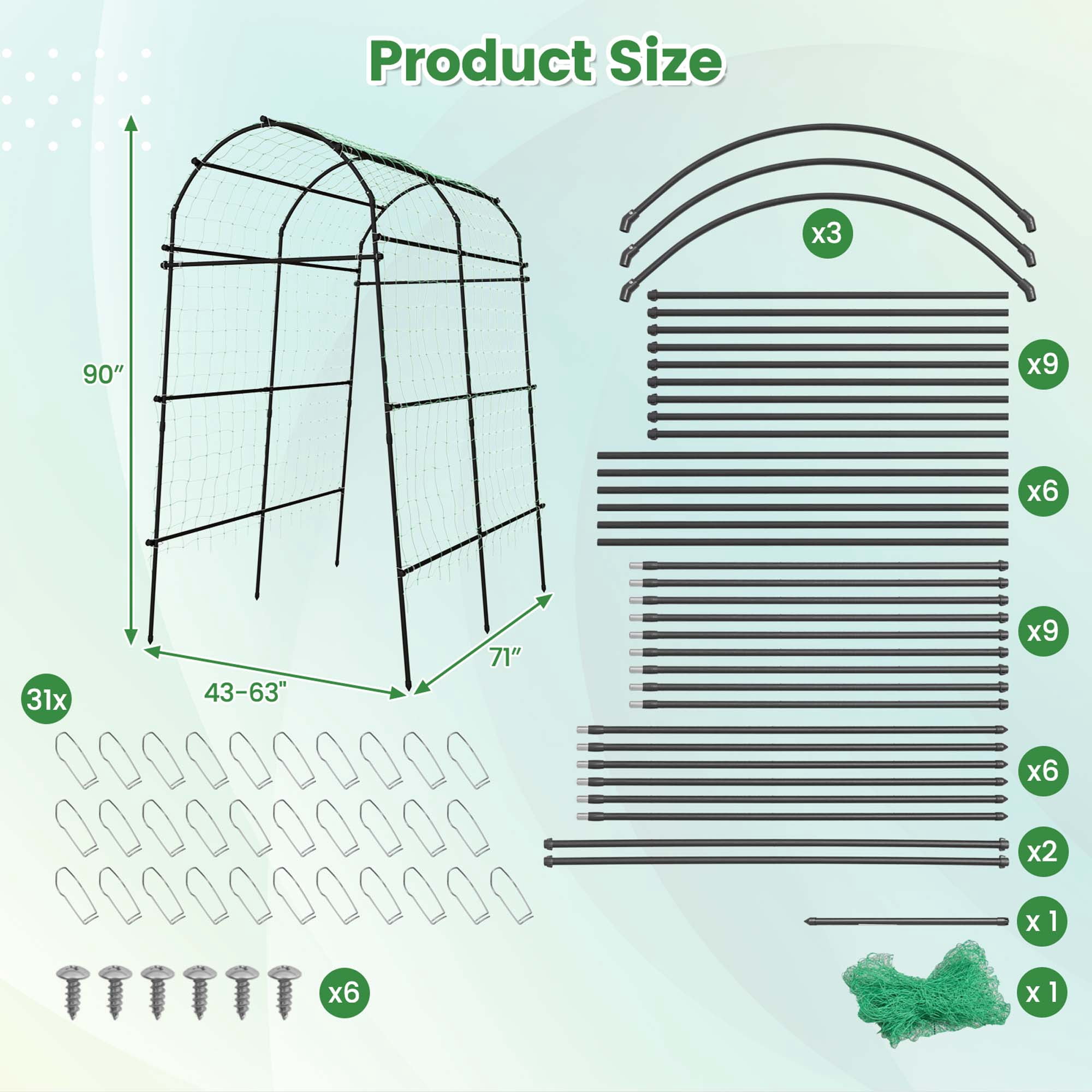 Costway 1 PCS 7.5FT Garden Arch Trellis Outdoor Plant Support Archway for Climbing Vine Flower