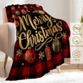 thumbnail image 3 of Christmas Decorative Throw Blanket Ornament on Red Plaid Lettering Print Decoration, Soft Flannel Winter Blankets for Couch Bed Sofa, Holiday Home Decor, Xmas Festival Gifts 60x80 Inch, 3 of 6