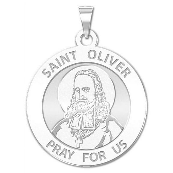 Saint Oliver Plunkett Religious Medal  - 1 Inch Size of a Quarter -Solid 14K White Gold