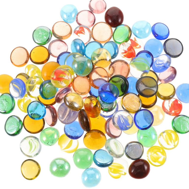 100pcs Mini Glass Gems Mixed Colour Mancala Stones Flat Bottom Marble Beads  