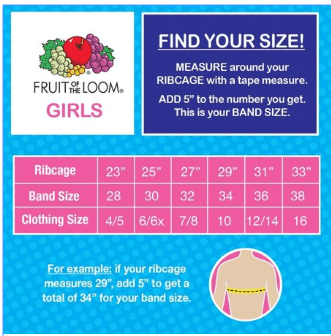 Fruit of the Loom Girls Pull Over Spaghetti Strap Sports Bra 3-Pack, Sizes 28-38