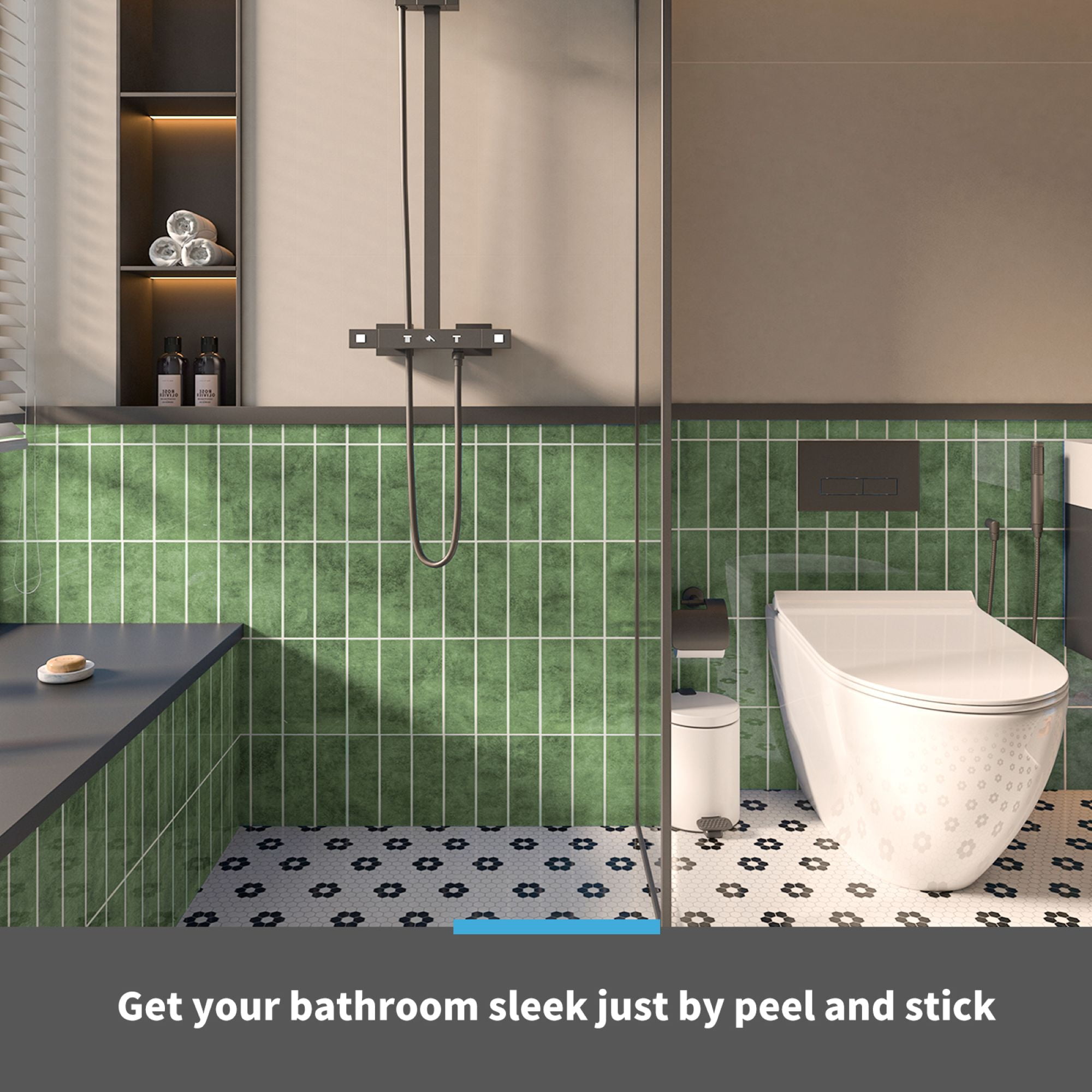 11.4''x9.1'' Green Peel and Stick Backsplash,SPC Wall Tile for Kitchen,Wall,Heat Resistant,Marble Design,7.2sq.ft.(Set of 10)