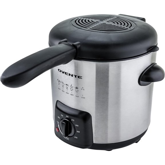 OVENTE Electric Deep Fryer 0.9L, 840W Power with Locking Lid, Cool Touch Handles, Silver FDM1091BR