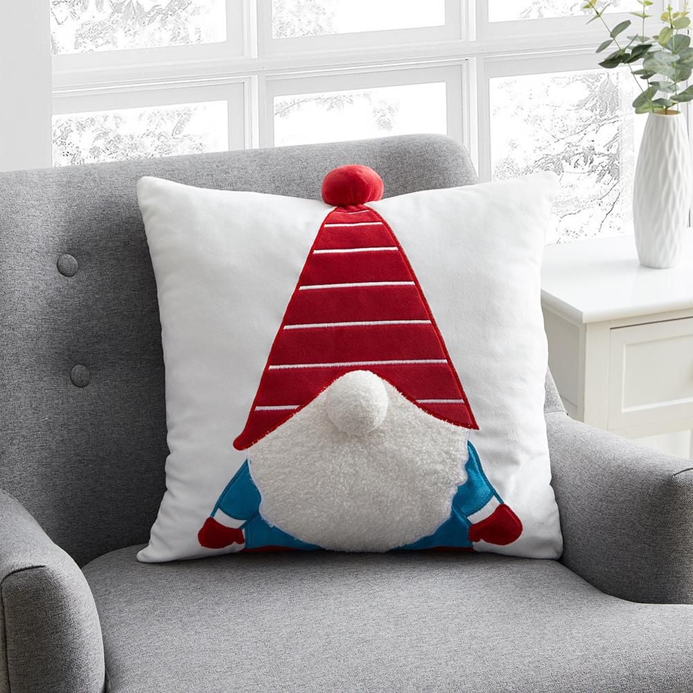 Holiday Time Gnome Decorative Cushion in White