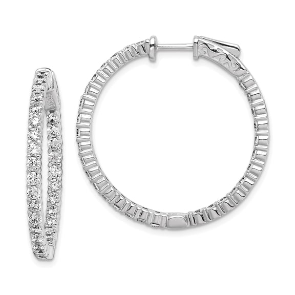 Primal Silver Sterling Silver Cubic Zirconia 60 Stones In and Out Round Hoop Earrings