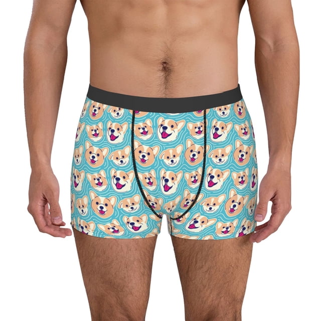 Fotbe Cute Corgi Head Calzoncillos Tipo Boxer con Bolsa de Soporte Total para Hombre, X-Temp Fresco, Transpirable y de Secado Rápido-Large