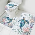 thumbnail image 3 of Teal Sea Turtle Coastal Bath Mat 3 Piece Bathroom Rug Set, Summer Beach Ocean Coral Non Slip Bath Rug Contour Mat and Toilet Lid Cover, Absorbent Shower Mats Soft Bath Rugs and Mats Sets, 3 of 8