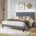 thumbnail image 3 of SHA CERLIN King Size Velvet Upholstered Bed Frame with Adjustable Diamond Button Tufted Headboard, Rivet Ornament, Grey, 3 of 8
