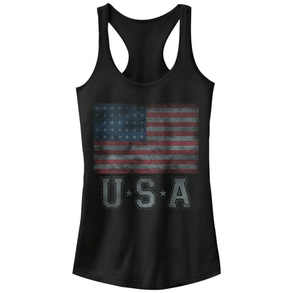 Junior's Lost Gods USA Flag Stars Racerback Tank Top Black 2X Large