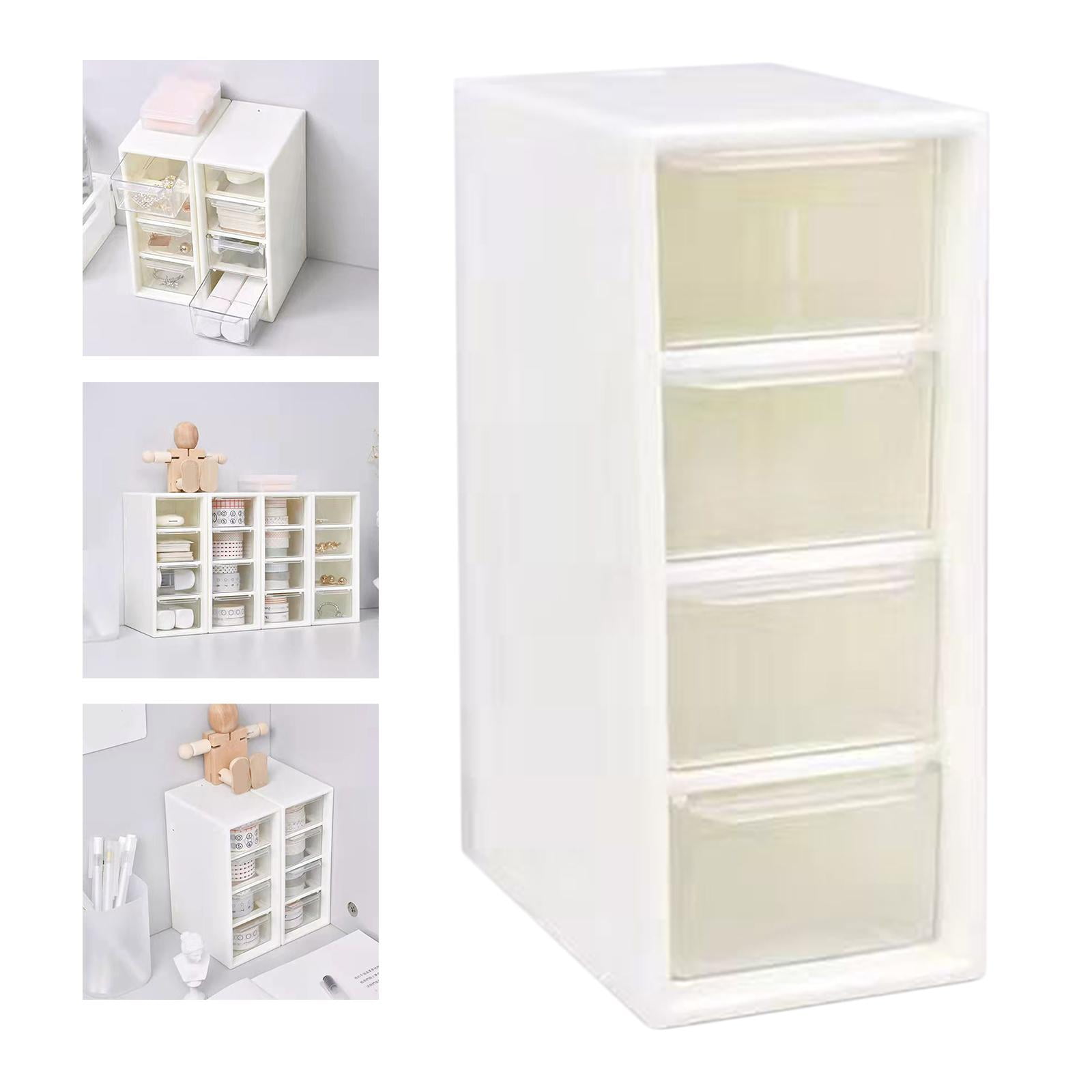 White Small Organizer Box with 4 Drawer Units Container Case,Desktop