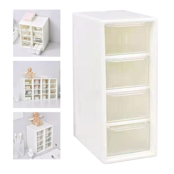 White Small Organizer Box with 4 Drawer Units Container Case,Desktop Cosmetic Storage Box for Jewelry Nail Makeup 15.7x6.5x9.7cm