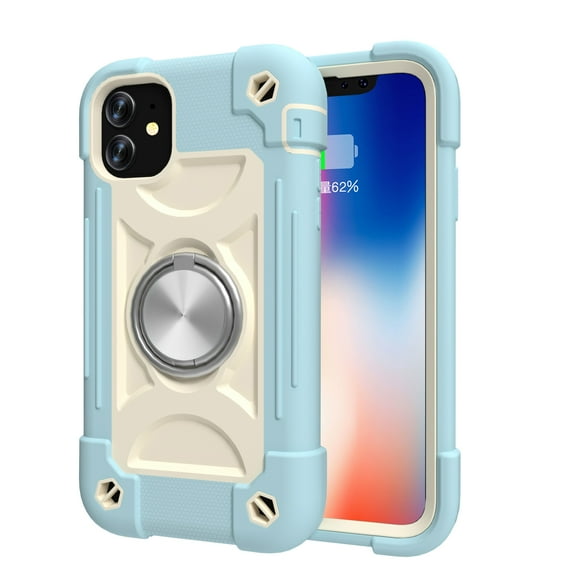 iPhone 11 Case (6.1 Inch) - TECH CIRCLE 3 Layers Protection Silicone/Plastic Shockproof Case Drop Proof Rugged Cute Cover with Ring Holder Stand (C Blue)